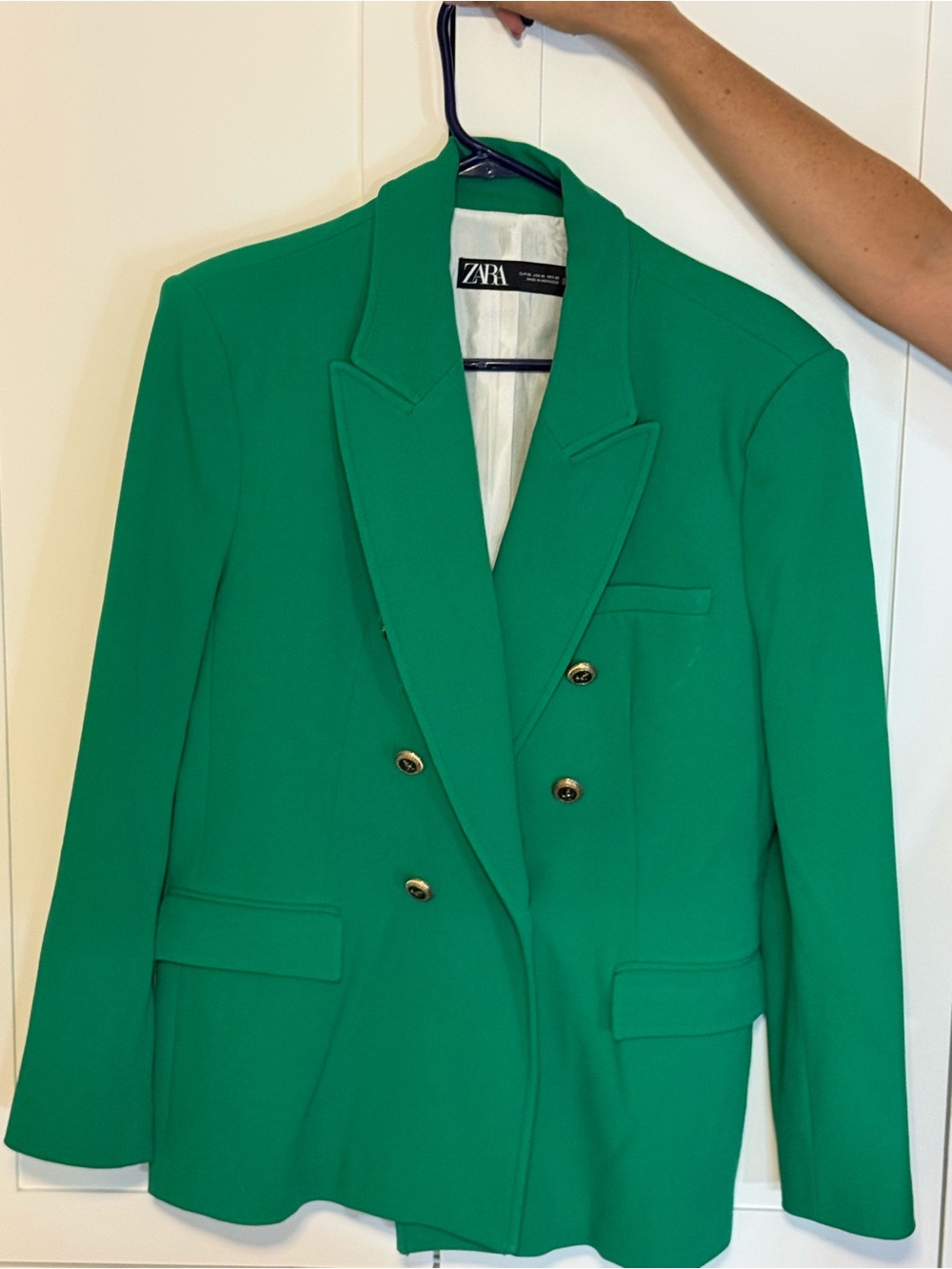 Zara Bright Green Double-Breasted Blazer with Gold Buttons